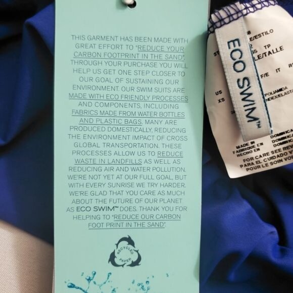 ECO SWIM‎ Womens Coverup XSmall Blue Swimsuit Ruffled Strapless Cinched Strechy - Picture 9 of 11